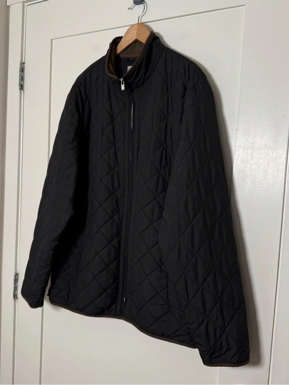Peter Millar Quilted Jacket Coat Mens Sz XL Black Brown Fleece Lined Full Zip